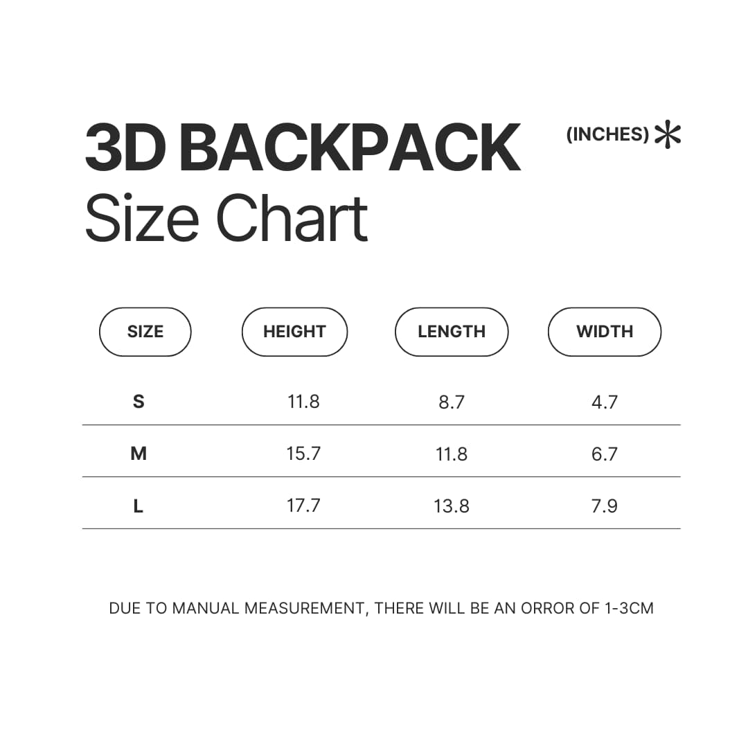 3D Backpack Size Chart - Kaiju No. 8 Merch