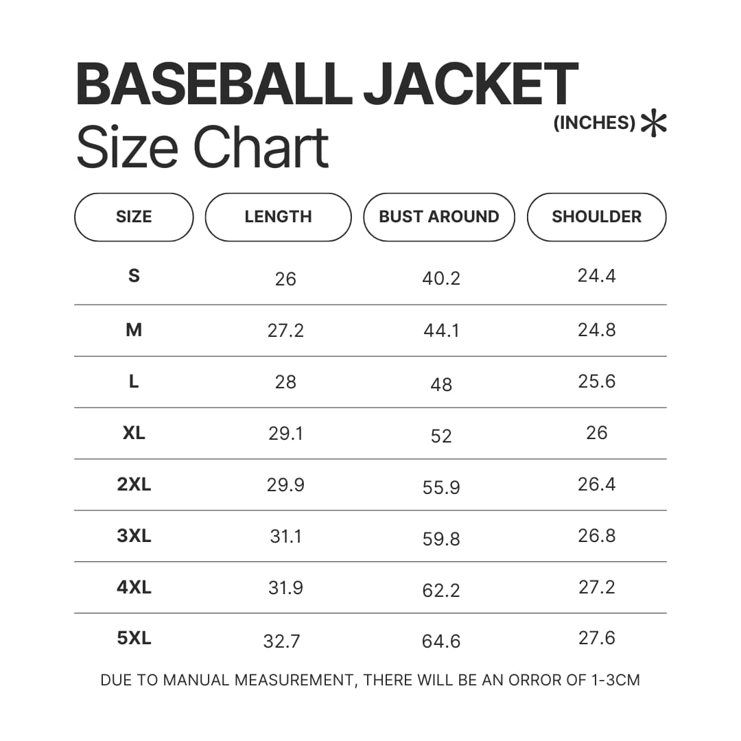 Baseball Jacket Size Chart - Kaiju No. 8 Merch