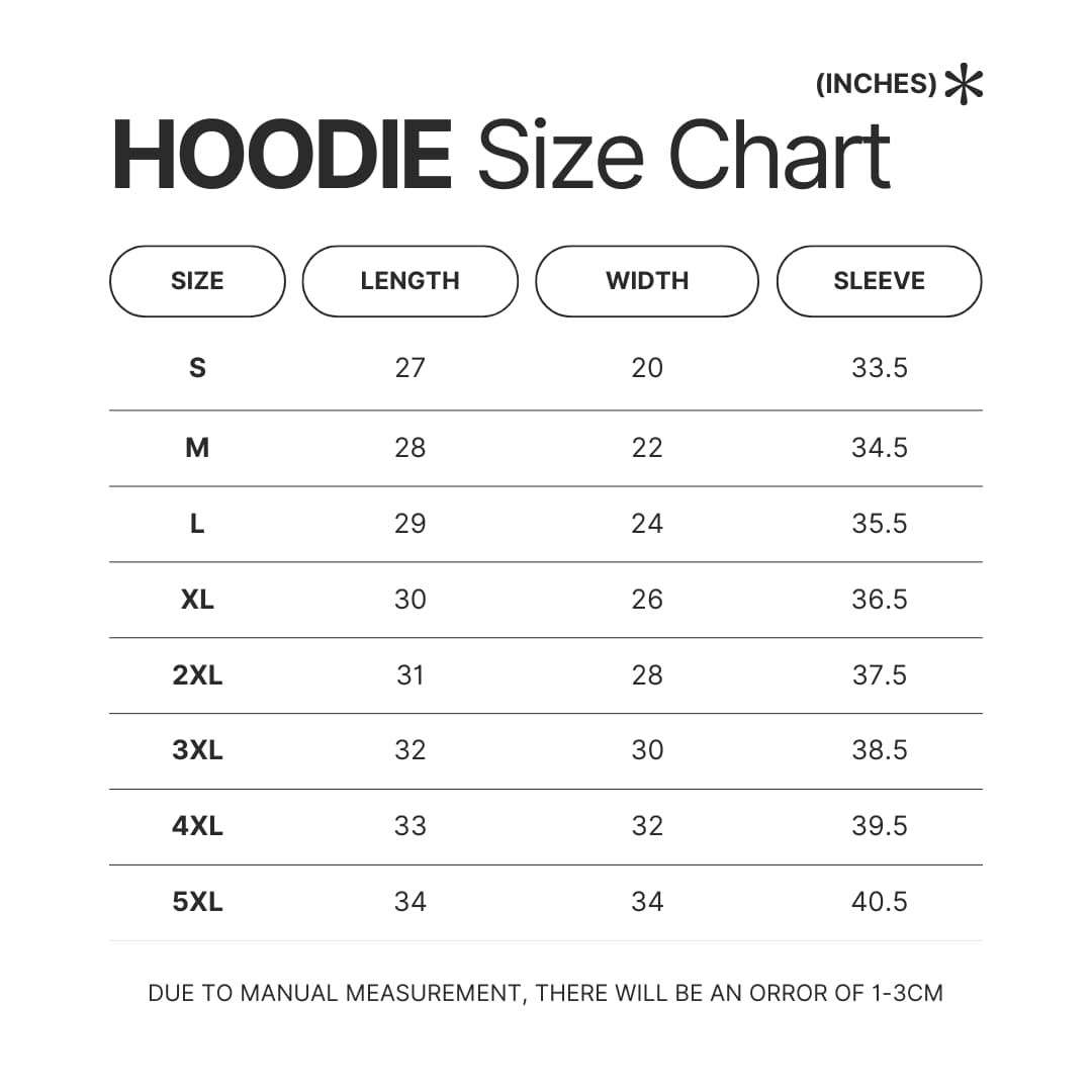 Hoodie Size Chart - Kaiju No. 8 Merch