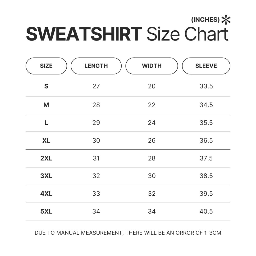 Sweatshirt Size Chart - Kaiju No. 8 Merch