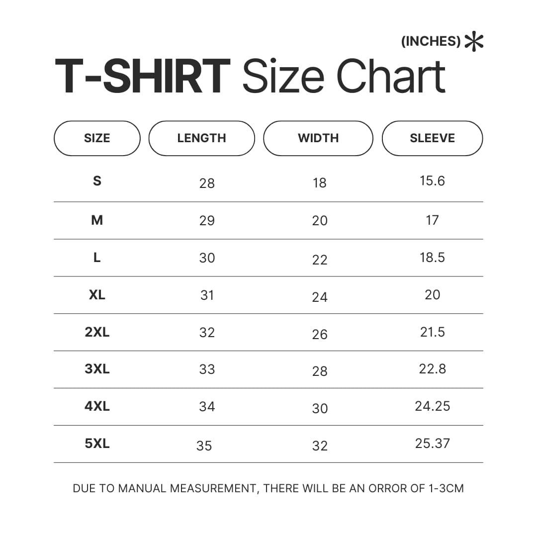 T shirt Size Chart - Kaiju No. 8 Merch