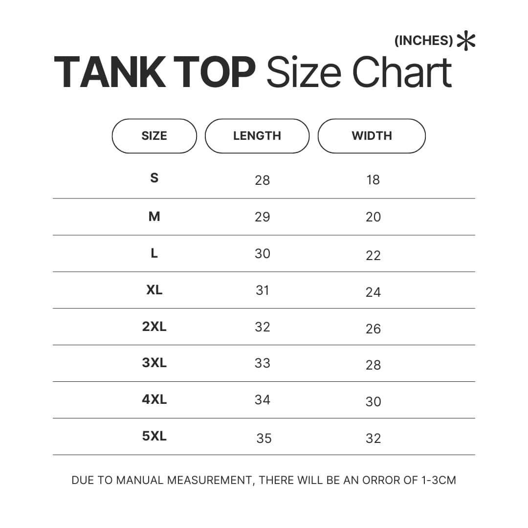 Tank Top Size Chart - Kaiju No. 8 Merch